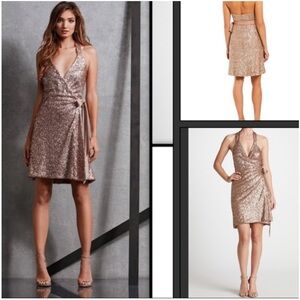 Dress the Population Gold A-line Halter Cocktail Dress